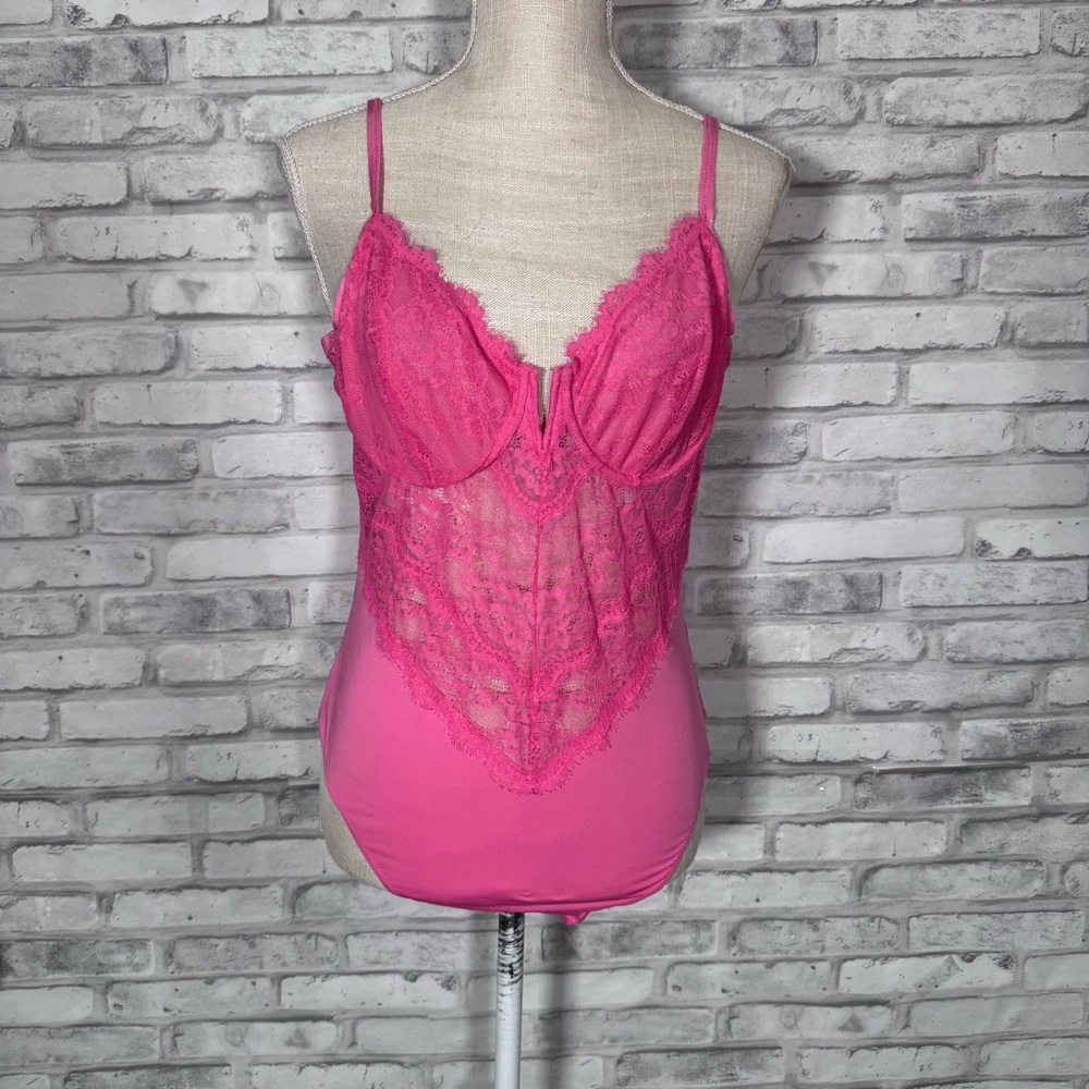 INC International Concepts Vibrant Pink Lace Intimates Bodysuit